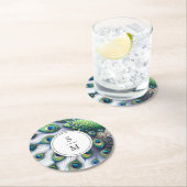Coaster Monogrammed Peacock Feathers Runder Pappuntersetzer (Vor Ort)