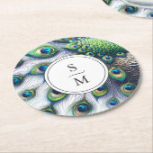 Coaster Monogrammed Peacock Feathers Runder Pappuntersetzer (Angewinkelt)