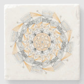 COASTER Stone Marble w/ Mandala Design Orange Steinuntersetzer (Vorderseite)