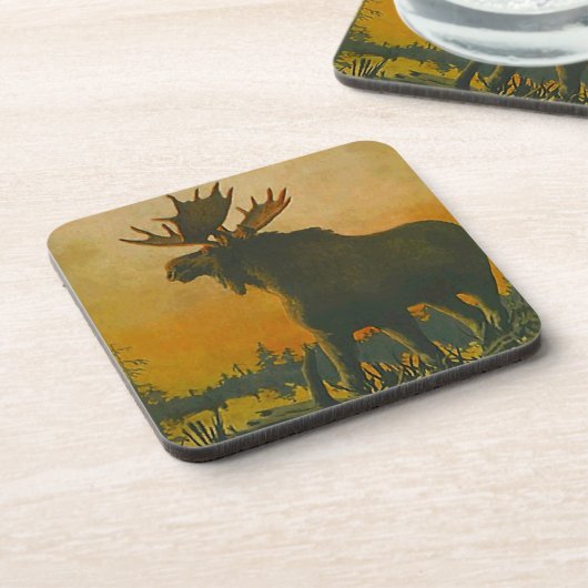 Coaster Wildlife Moose Sunset Swamp Donkey Marsh Getränkeuntersetzer (Linke Seite)