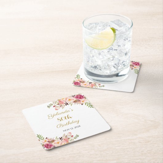 Coasters Adult 80th Birthday Floral Birthday Party Rechteckiger Pappuntersetzer (Vor Ort)