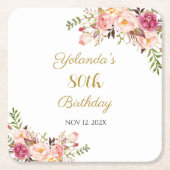 Coasters Adult 80th Birthday Floral Birthday Party Rechteckiger Pappuntersetzer (Vorderseite)