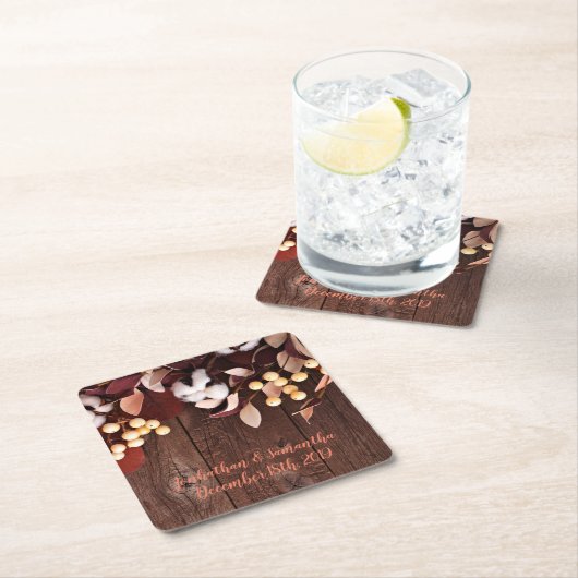 Coasters Cotton Branch auf Dunkelholz Stem Cou Rechteckiger Pappuntersetzer (Vor Ort)