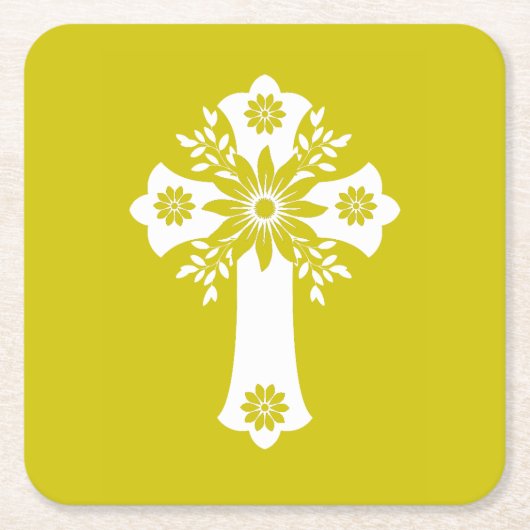 Coasters Floral Cross Yellow Rechteckiger Pappuntersetzer (Vorderseite)