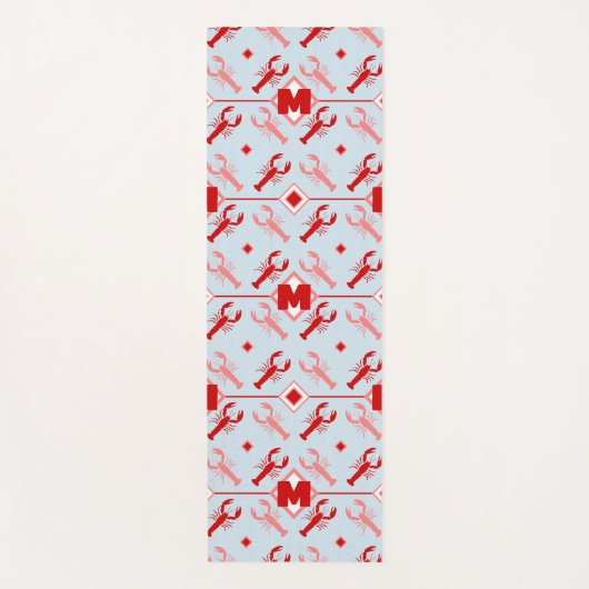 Coastlight Blue & Red Lobster Muster Monogram Yogamatte (Vorderseite)