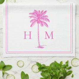 Coastrosa und weißes Palmetto Palm Monogramm Geschirrtuch