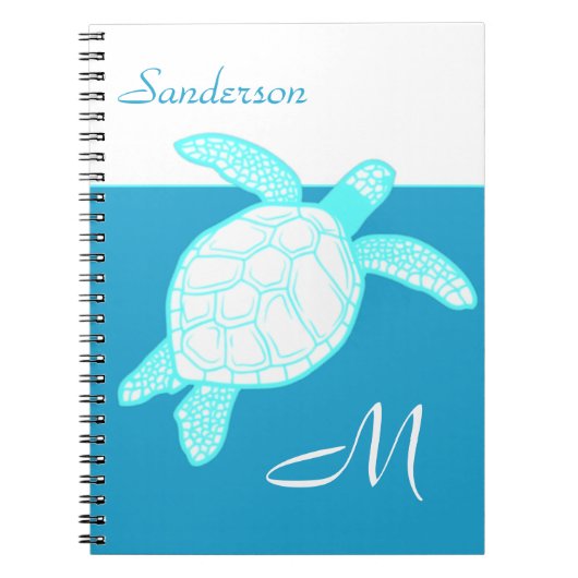 CoastSea Turtle Blue Aquamarin White Notebook Notizblock (Vorderseite)