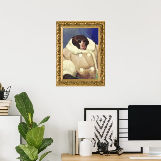 Coat Monkey in einem Goldrahmen Poster (Heimbüro)