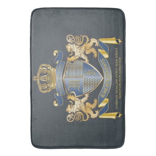 Coat of Arms Metallic Blue Gold Lion Ombre Emblem Badematte (Vorderseite Vertikal)