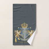 Coat of Arms Metallic Blue Gold Lion Ombre Emblem Badhandtuch Set (Handtuch)