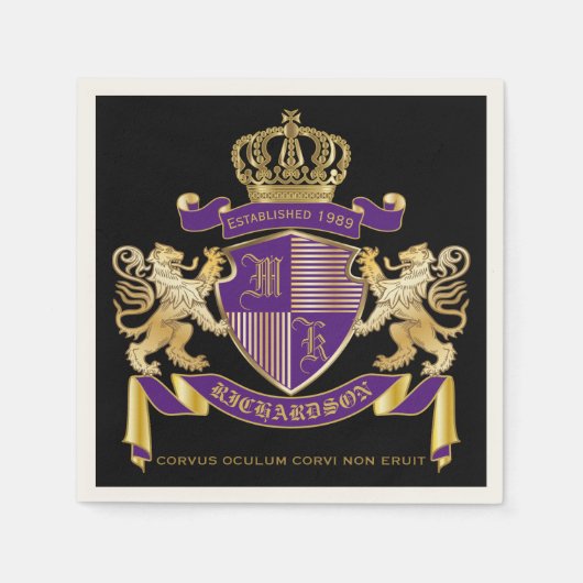 Coat of Arms Monogram Emblem Golden Lion Shield Serviette (Vorderseite)