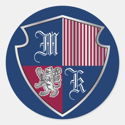 Coat of Arms Monogram Emblem Silver Lion Shield Runder Aufkleber (Vorderseite)