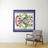 Coat of Arms Ritter Schild Dragon Monogram Blue Wandteppich (Beispiel (Horizontal))