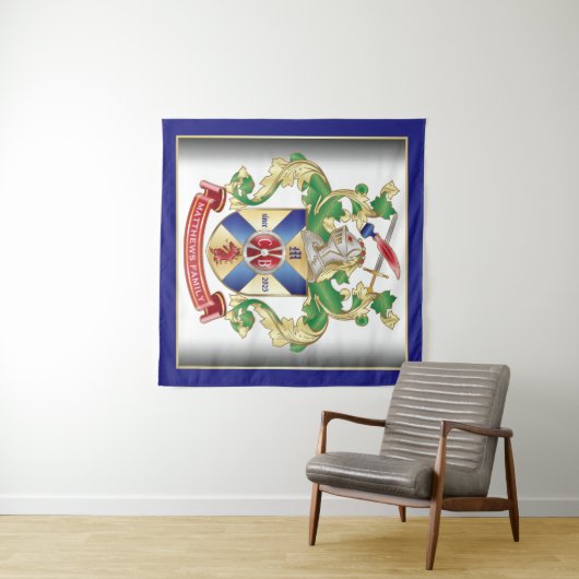 Coat of Arms Ritter Schild Dragon Monogram Blue Wandteppich (Beispiel (Horizontal))