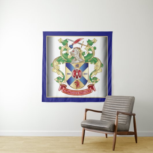 Coat of Arms Ritter Schild Dragon Monogram Blue Wandteppich (Beispiel)