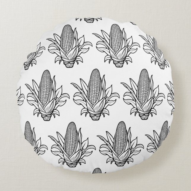 Cob-Ikone aus schwarzem und weißem Mais Rundes Kissen (Vorderseite)