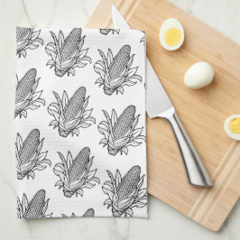 Cob-Ikone mit schwarz-weiß Mais und Blätter Geschirrtuch