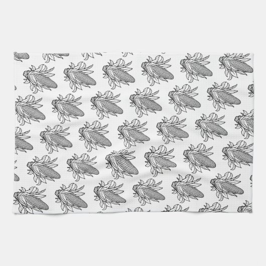 Cob-Ikone mit schwarz-weiß Mais und Blätter Geschirrtuch (Horizontal)