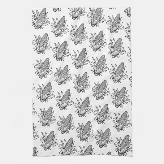 Cob-Ikone mit schwarz-weiß Mais und Blätter Geschirrtuch (Vertikal)