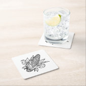 Cob-Ikone mit schwarz-weiß Mais und Blätter Rechteckiger Pappuntersetzer (Vor Ort)