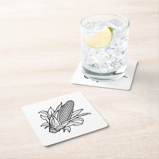 Cob-Ikone mit schwarz-weiß Mais und Blätter Rechteckiger Pappuntersetzer (Vor Ort)