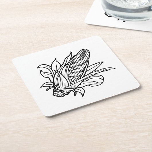 Cob-Ikone mit schwarz-weiß Mais und Blätter Rechteckiger Pappuntersetzer (angewinkelt)