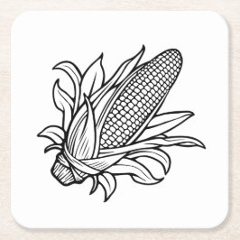 Cob-Ikone mit schwarz-weiß Mais und Blätter Rechteckiger Pappuntersetzer