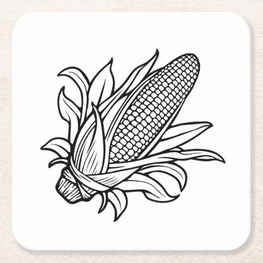 Cob-Ikone mit schwarz-weiß Mais und Blätter Rechteckiger Pappuntersetzer (Vorderseite)