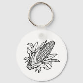 Cob-Ikone mit schwarz-weiß Mais und Blätter Schlüsselanhänger (Vorderseite)