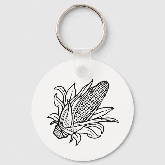 Cob-Ikone mit schwarz-weiß Mais und Blätter Schlüsselanhänger (Vorderseite)