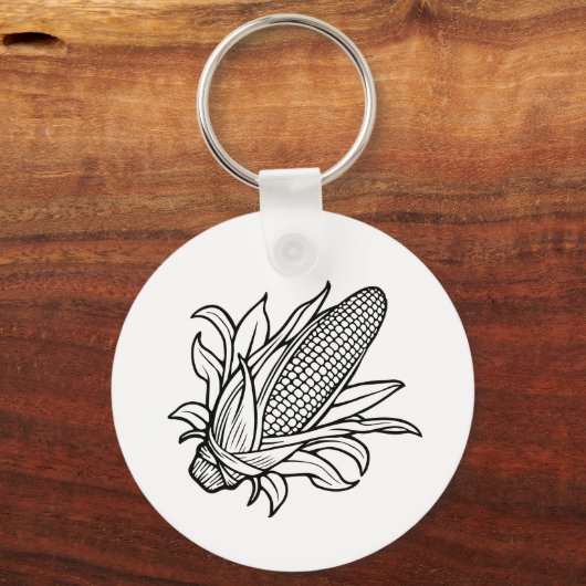 Cob-Ikone mit schwarz-weiß Mais und Blätter Schlüsselanhänger (Vorderseite)