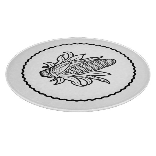 Cob-Ikone mit schwarz-weiß Mais und Blätter Schneidebrett (Ecke)