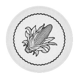 Cob-Ikone mit schwarz-weiß Mais und Blätter Schneidebrett