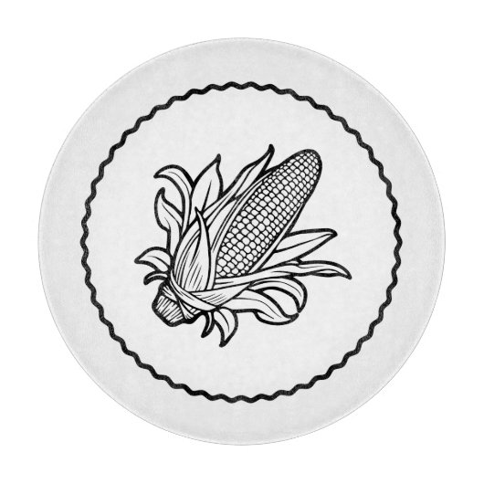 Cob-Ikone mit schwarz-weiß Mais und Blätter Schneidebrett (Vorderseite)