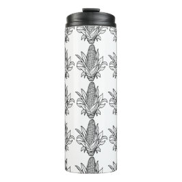 Cob-Ikone mit schwarz-weiß Mais und Blätter Thermosbecher