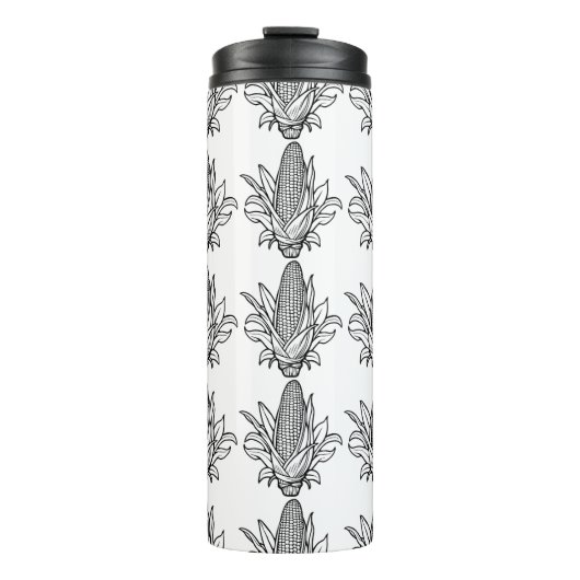 Cob-Ikone mit schwarz-weiß Mais und Blätter Thermosbecher (Vorderseite)