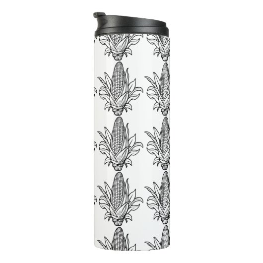 Cob-Ikone mit schwarz-weiß Mais und Blätter Thermosbecher (Nach rechts gedreht)