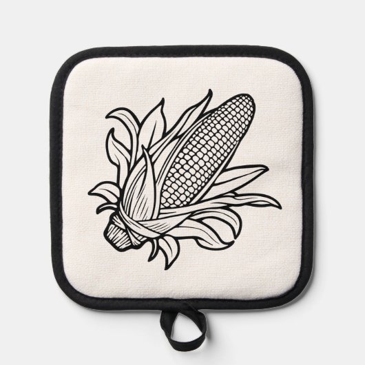 Cob-Ikone mit schwarz-weiß Mais und Blätter Topflappen (Vorderseite)