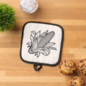 Cob-Ikone mit schwarz-weiß Mais und Blätter Topflappen (Oben Unten)