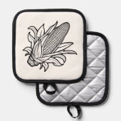 Cob-Ikone mit schwarz-weiß Mais und Blätter Topflappen (Vorderseite/Rückseite)