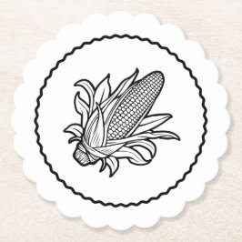 Cob-Ikone mit schwarz-weiß Mais und Blätter Untersetzer