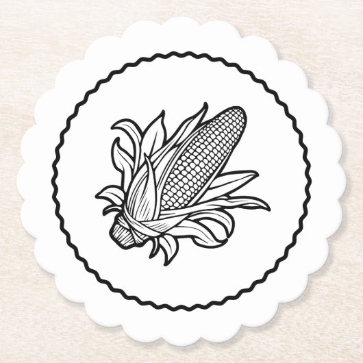 Cob-Ikone mit schwarz-weiß Mais und Blätter Untersetzer (Vorderseite)