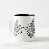 Cob-Ikone mit schwarz-weiß Mais und Blätter Zweifarbige Tasse (Vorderseite Links)