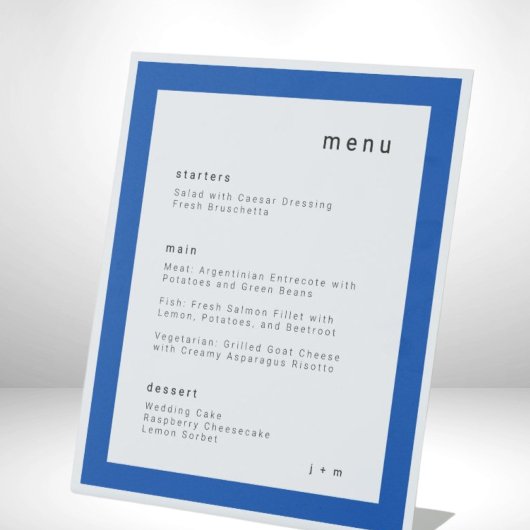 Cobald blue wedding menu Pedestal Sign Sockelschild