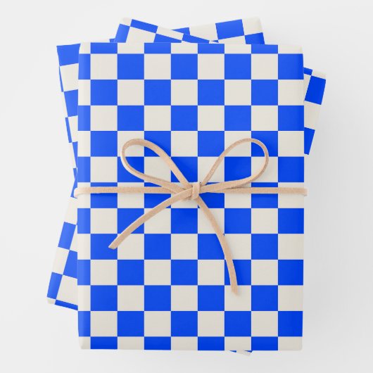 Cobalt and cream checkerboard pattern geschenkpapier set (Beispiel)