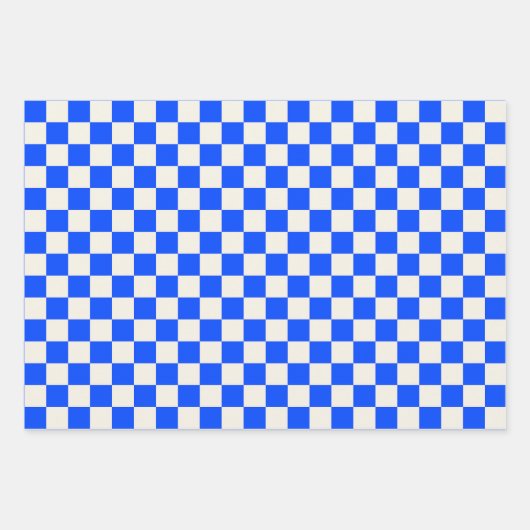 Cobalt and cream checkerboard pattern geschenkpapier set (Vorderseite)