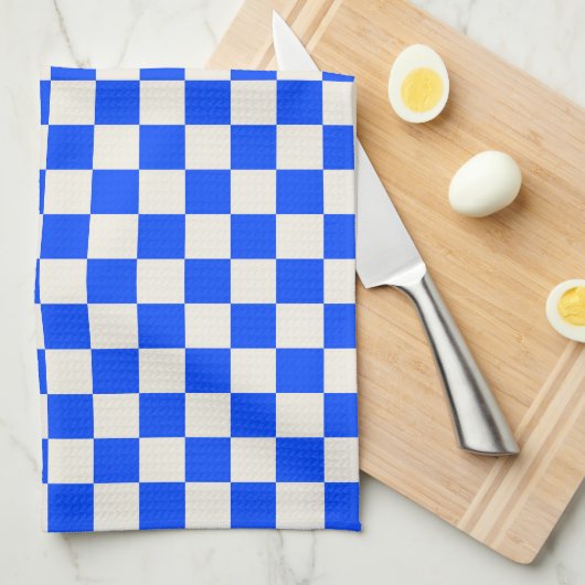 Cobalt and cream checkerboard pattern geschirrtuch (Viertel Falte)