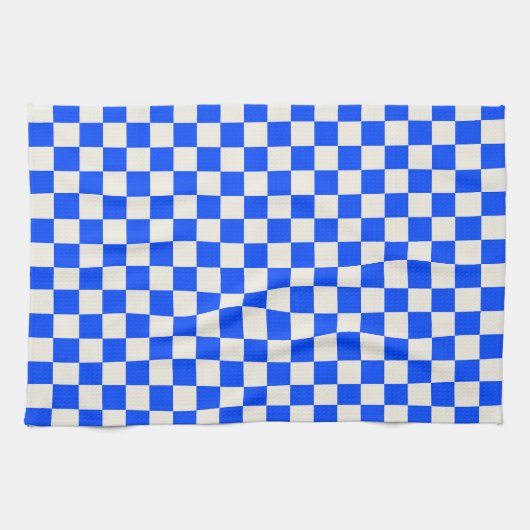 Cobalt and cream checkerboard pattern geschirrtuch (Horizontal)
