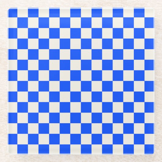 Cobalt and cream checkerboard pattern glasuntersetzer (Vorderseite)