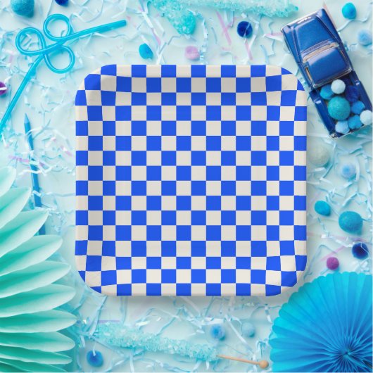 Cobalt and cream checkerboard pattern pappteller (Party)